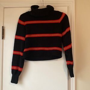 Black, tan & red Striped Crop Turtleneck Sweater